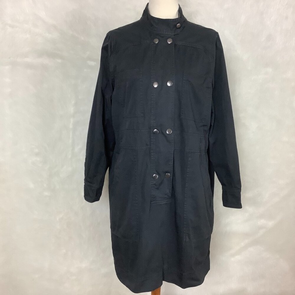 Wrap London Long Sleeve Charcoal Black Utility Shift Shirtdress 10
